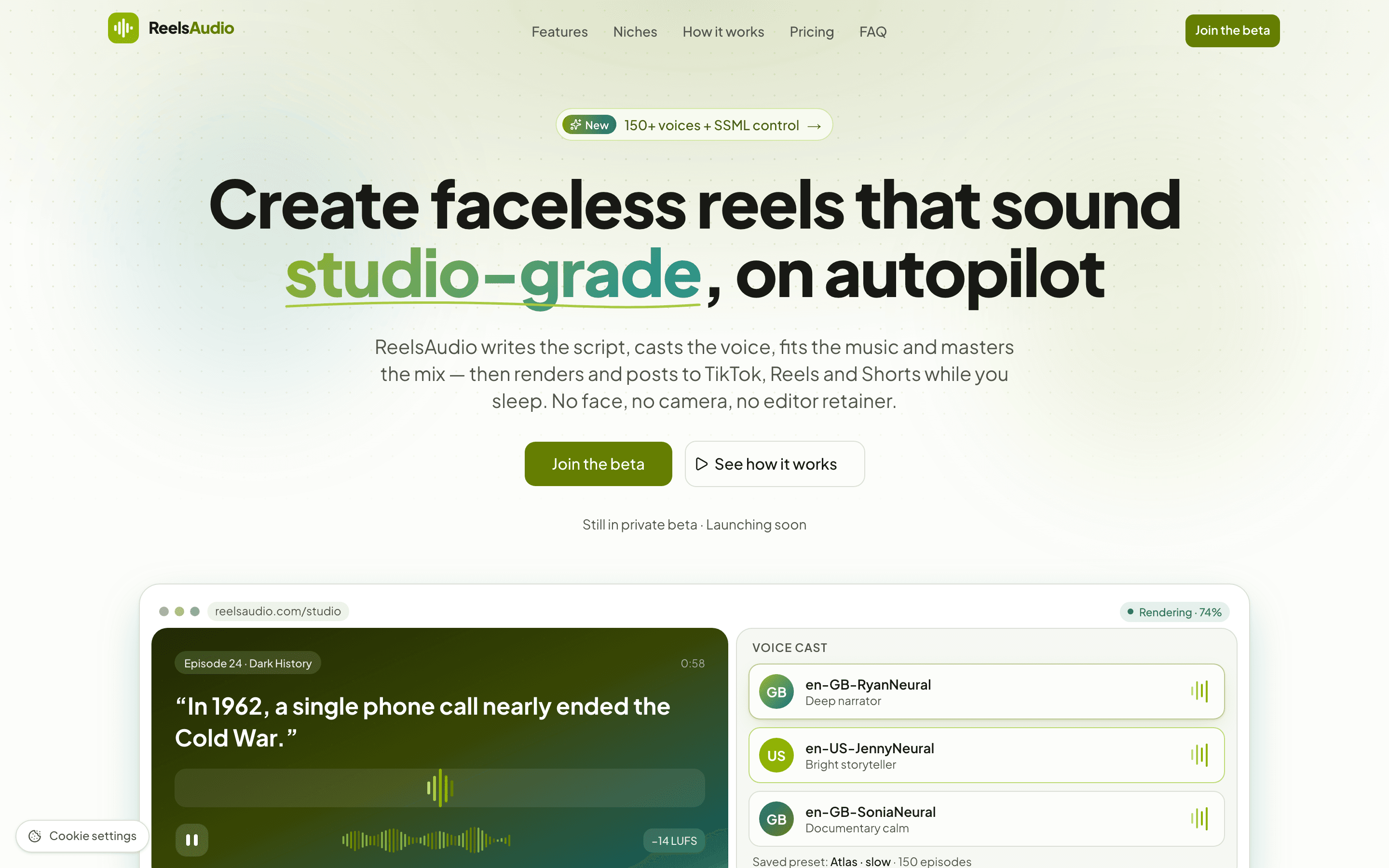 ReelsAudio — AI media platform interface